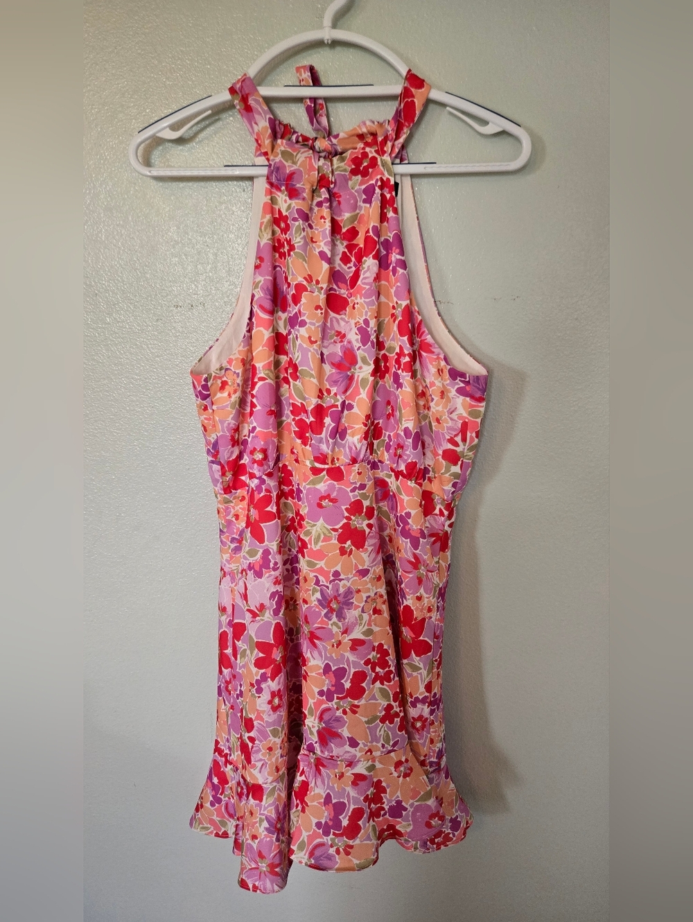 Aqua | Bright Floral Halter Top Open Back Mini Dress Size Large